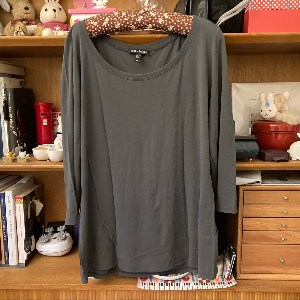 Eileen Fisher dark gray 100% silk top